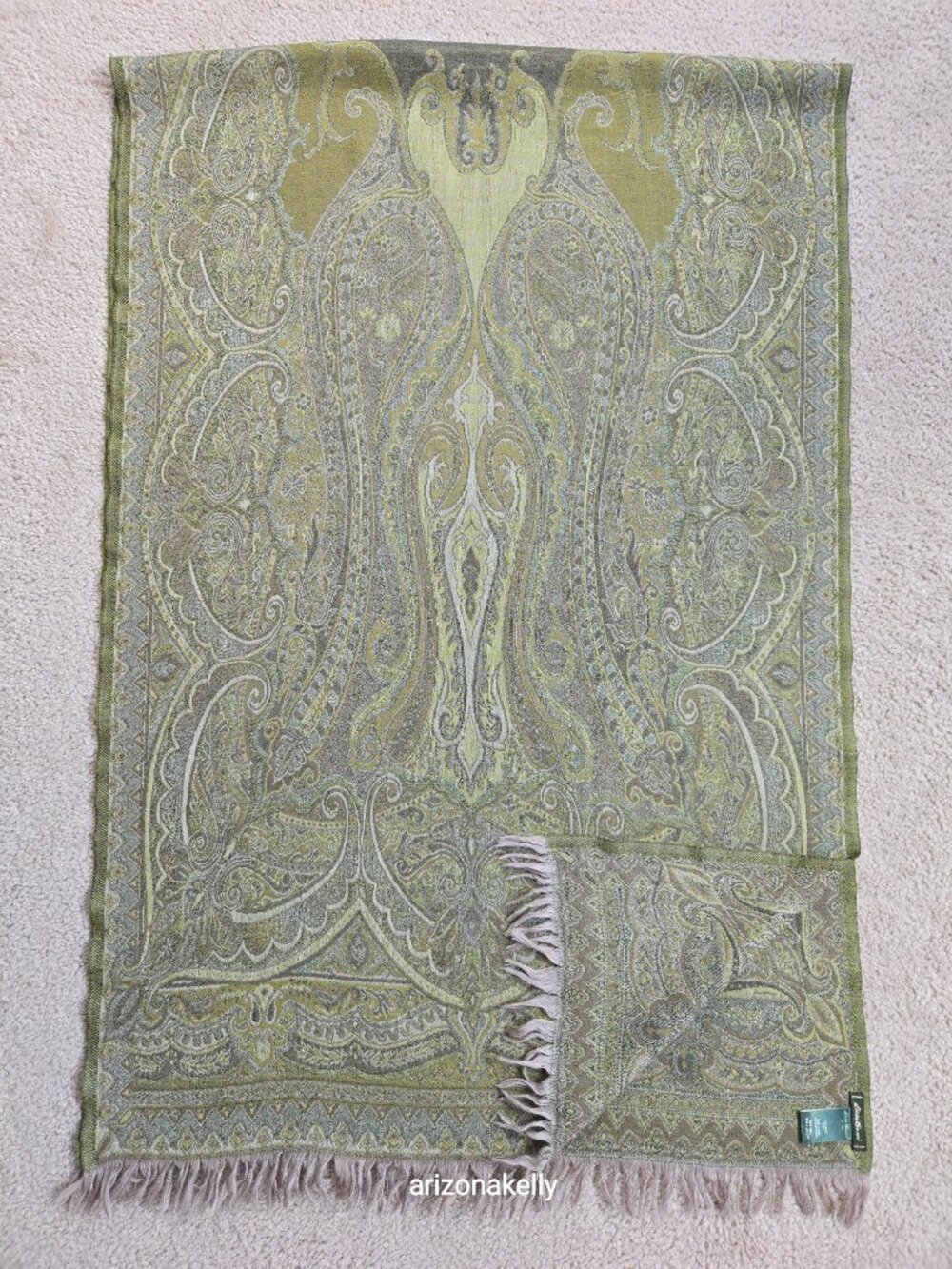 Eddie Bauer 100% Wool Woven Scarf Green - Picture 8 of 10